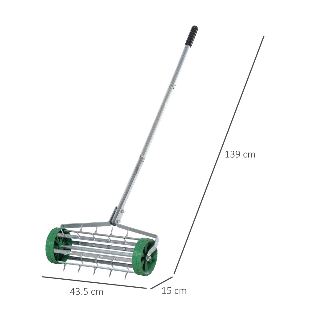Arieggiatore per Prato a Rullo con Impugnatura Regolabile, Larghezza 425 mm, Acciaio e Plastica, Argento