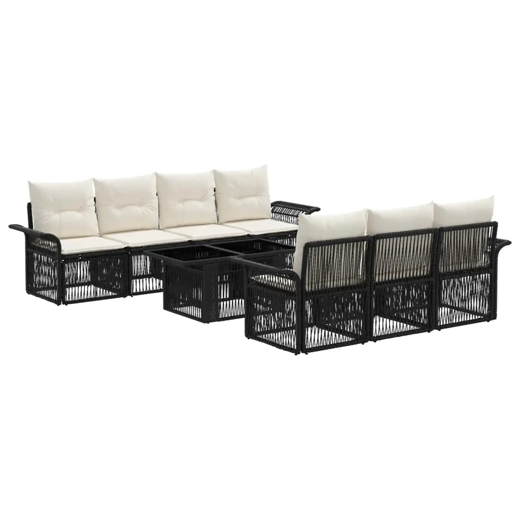 Set Divano da Giardino 8 pz Nero e Bianco Crema polyrattan 3436600
