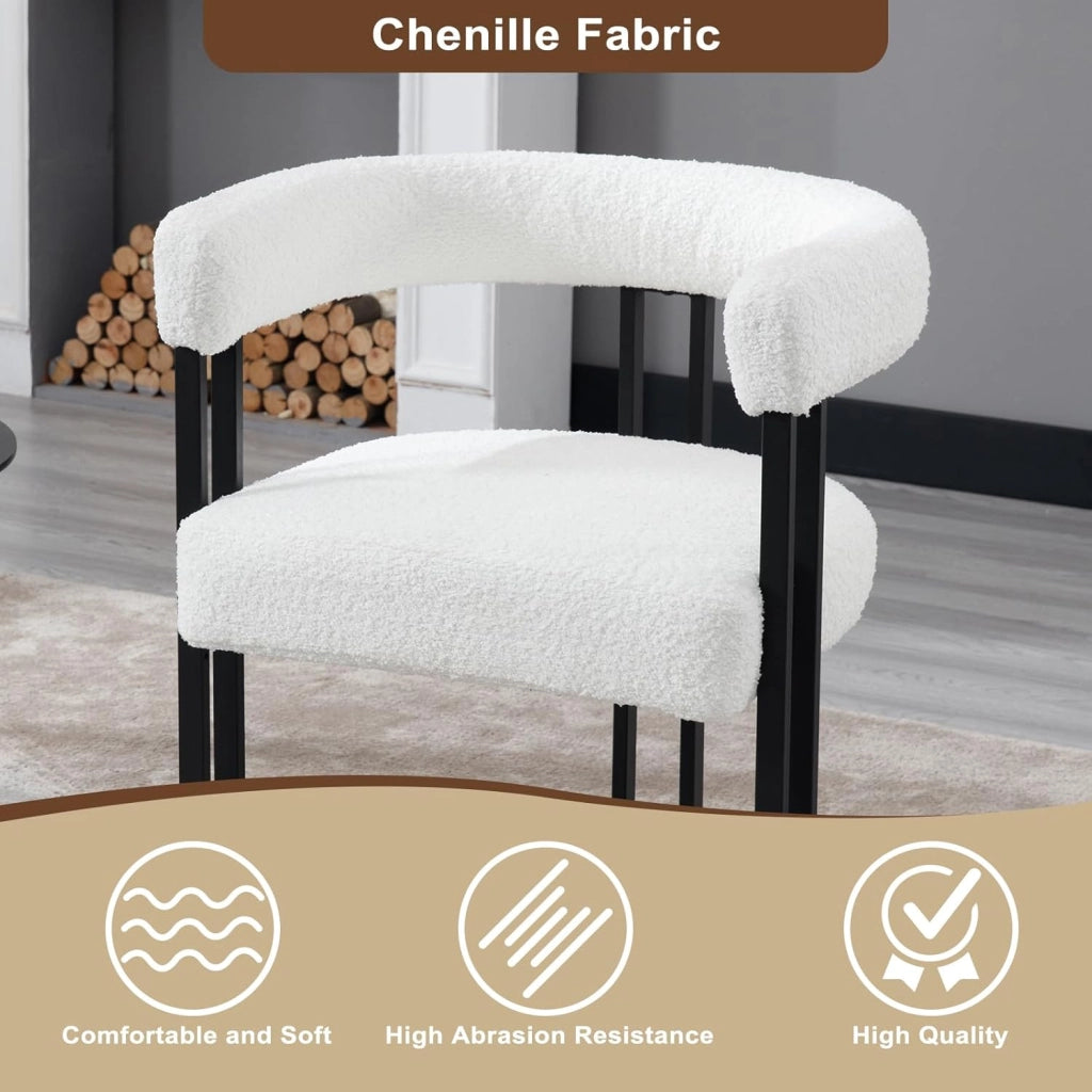Set 6 Sedie Sala da Pranzo, Sedie da Cucina con Braccioli, Sedia da Pranzo con Gambe in Metallo, Sedia Imbottita per Camera da Letto, Soggiorno, Seduta in Ciniglia, Crema, EZS25cm-6