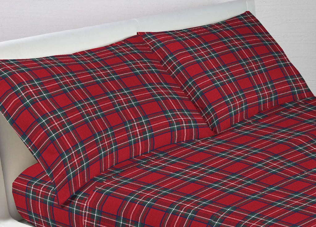Completo Lenzuola In 100% Cotone Made In Italy Dis Scozzese Kilt G.I - Singolo - Scozzese