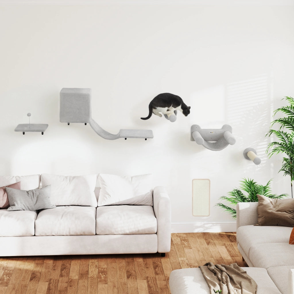 Gioco a Parete per Gatti con Condominio Piattaforma Amaca e Tiragraffi ¨C zephmum ¨C Grigio 6 Pezzi