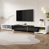 Mobile TV Moderno e Girevole con Lunghezza Variabile, Design Elegante in Effetto Marmo Bianco e Nero, 140-260x40x30 cm