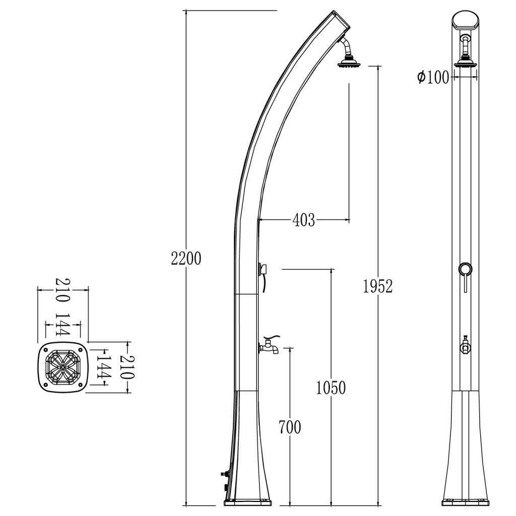 Doccia Estiva Esterna Nera in Polietilene HD con Riscaldamento Solare Altezza 226 cm Serbatoio 25 Litri Ideale per Giardino e Piscina STARMATRIX Rio Black
