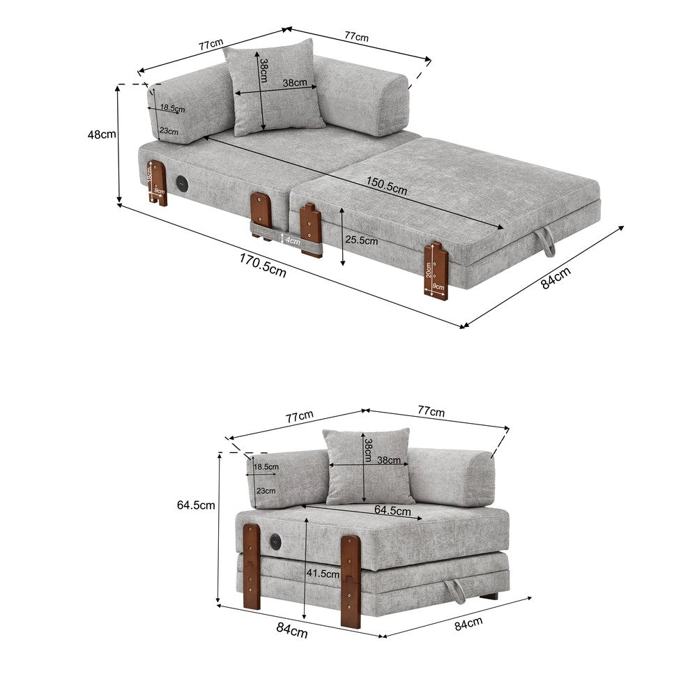 Divano Letto Pieghevole con Contenitore, USB e Braccioli ¨C Xylo ¨C Grigio Chiaro