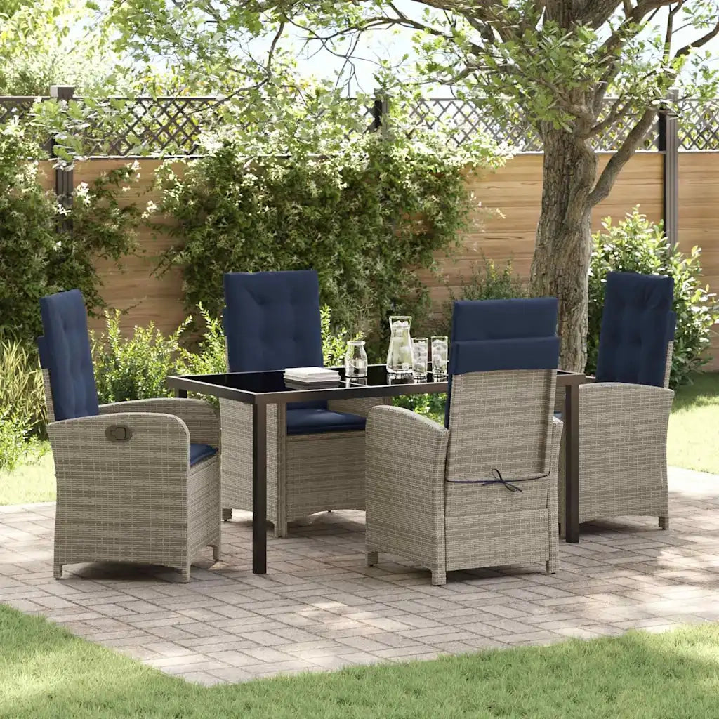 Set da Pranzo per Giardino con cuscino 5 pcs Grigio polyrattan