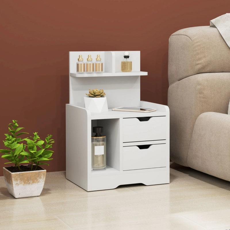 Comodino con 2 cassetti e ripiano aperto, in legno, per camera da letto e soggiorno, bianco, 40 × 30 × 60 cm