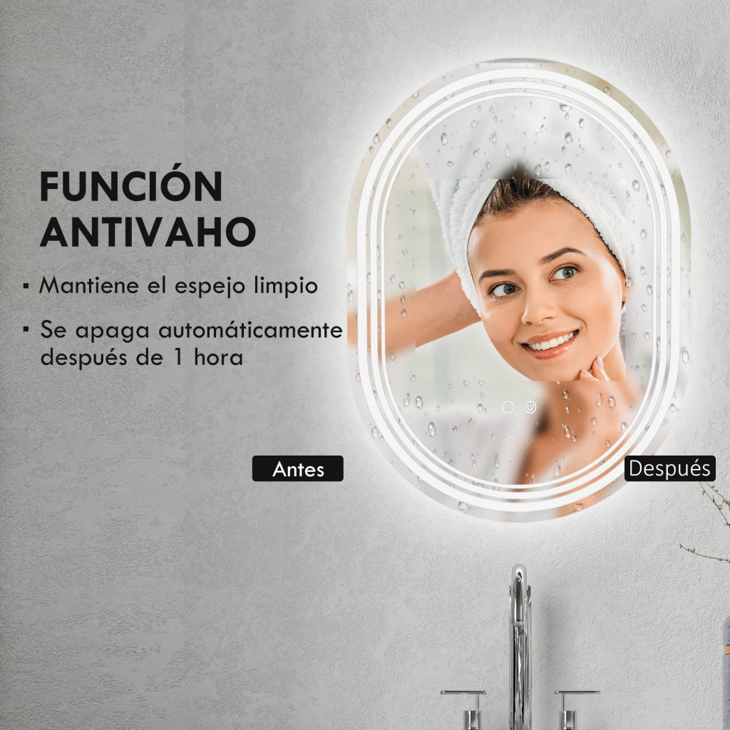 Specchio da Bagno con Luce LED 70x50 cm ¨C Zephmum ¨C Bianco, Antivaho, IP44