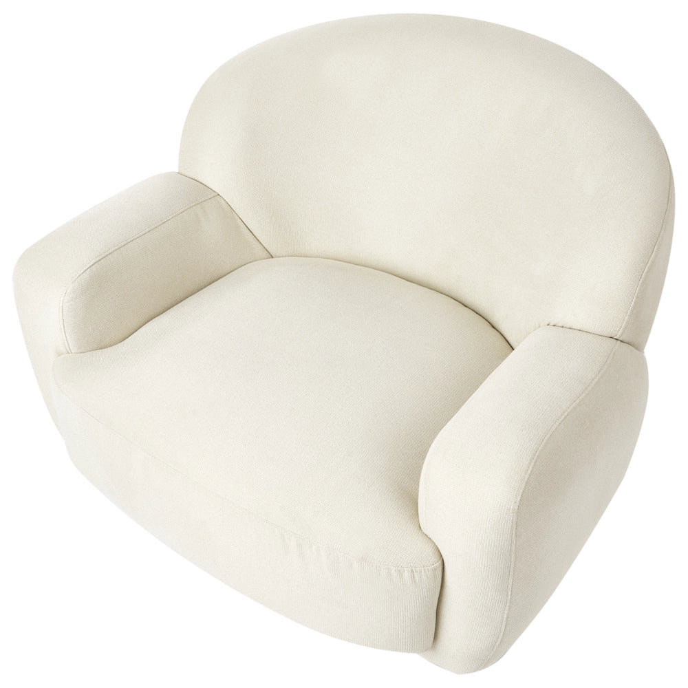Poltrona in tessuto beige chiaro con base dorata stile retro glam art decor