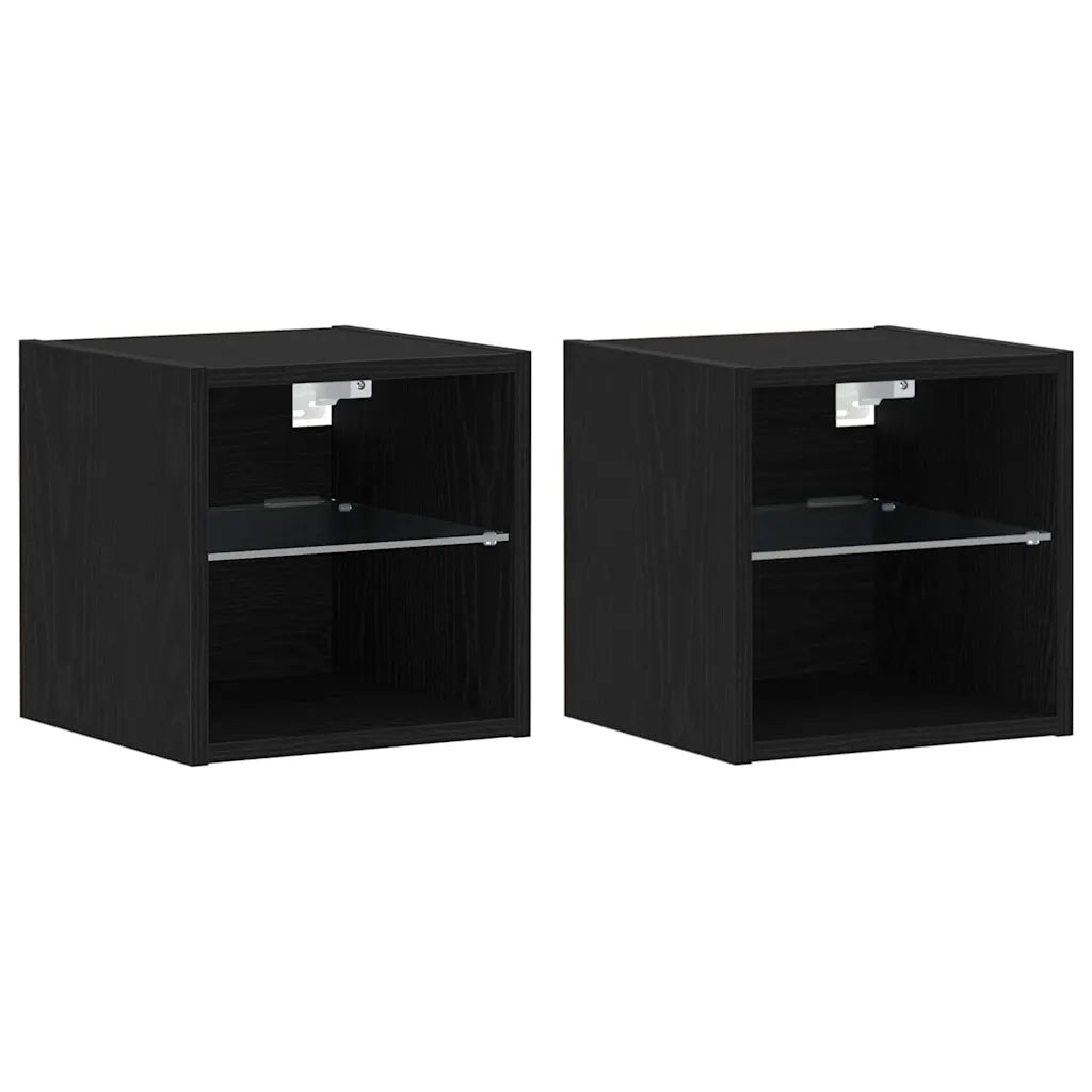 Set di 2 Armadio da letto | Comodino | Armadio da Notte | Mobiletto da notte a muro LED Nero 30 x 28,5 x 30 cm