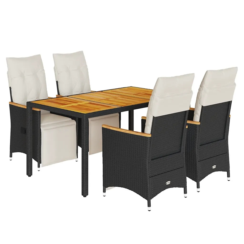 Set BistrÃ² da Giardino 5 pz con Cuscini in Polyrattan Nero