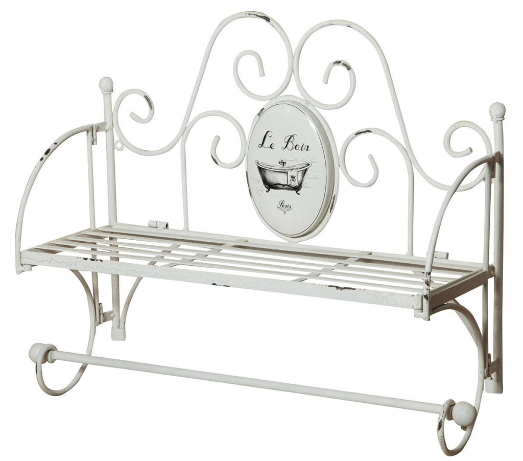 Biscottini Mensola a muro con portasciugamani in ferro battuto finitura Shabby 55,5x19x43 cm