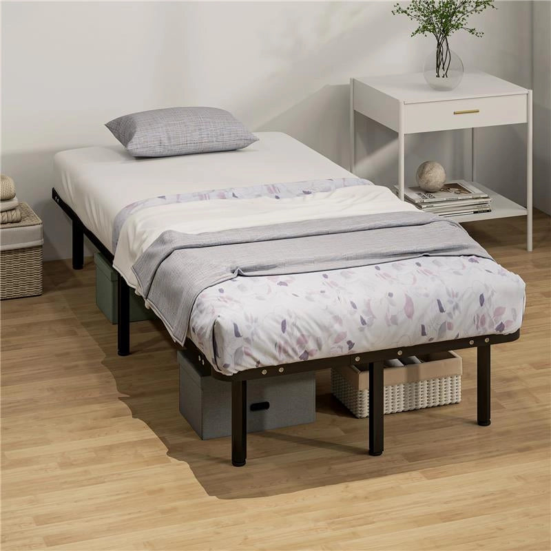 STRUTTURA LETTO INDUSTRIALE A 28 DOGHE CON SPAZIO CONTENITORE, IN LEGNO E ACCIAIO, 190X90X31 CM, NERO E LEGNO