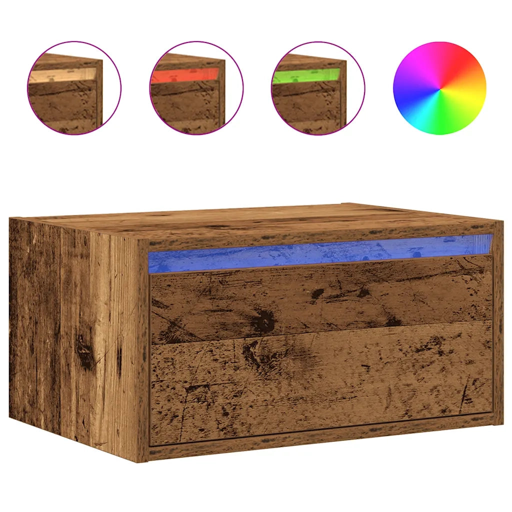 Comodino | Armadio da Notte | Mobiletto da notte a Parete con Luci LED Legno Antico