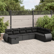 vidaXL Set Divani da Giardino con Cuscini 8 pz Nero in Polyrattan