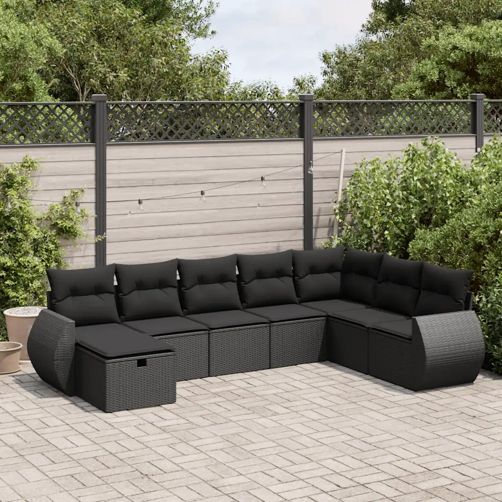 vidaXL Set Divani da Giardino con Cuscini 8 pz Nero in Polyrattan