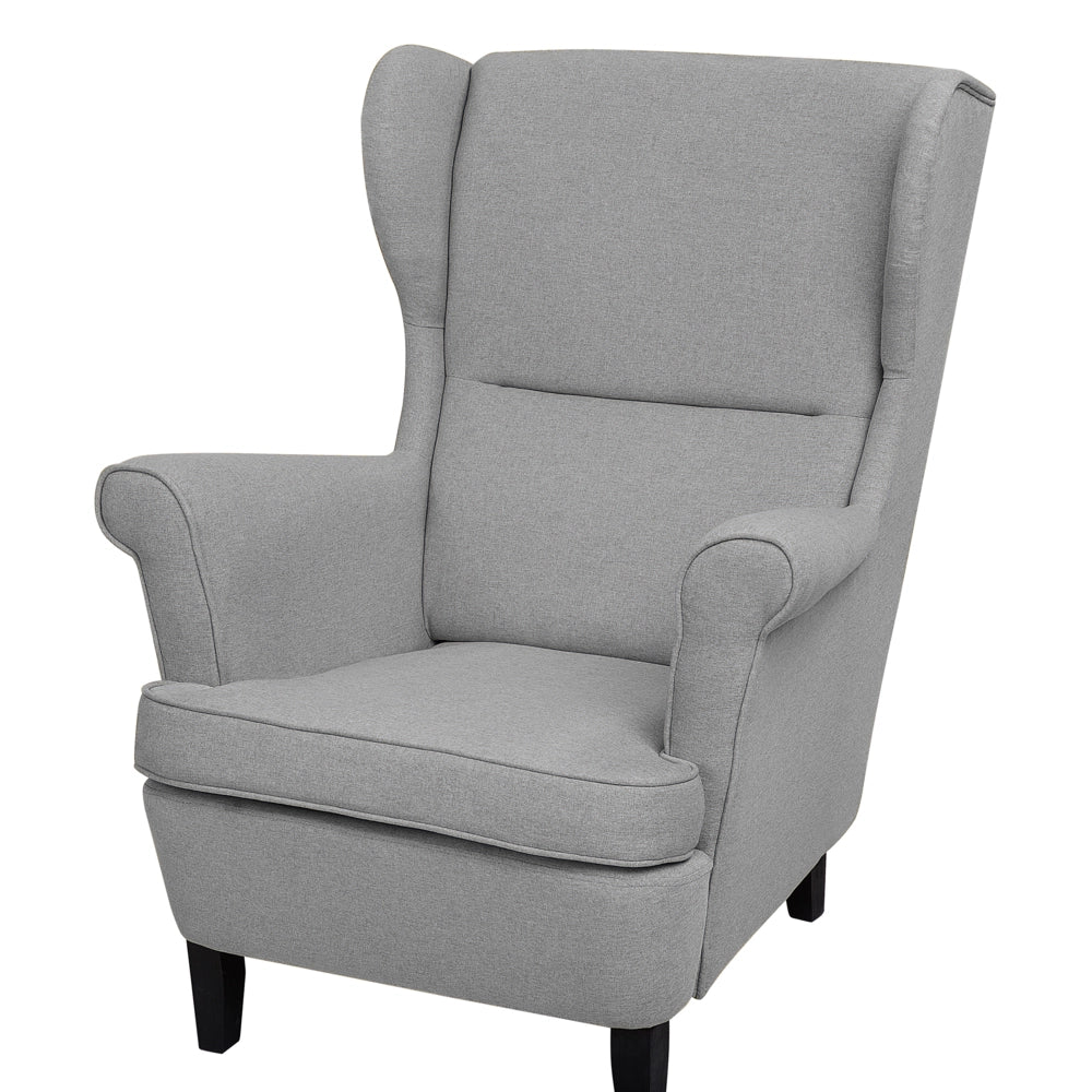 Poltrona Wingback Poltrona Grigio Tessuto Imbottito Con Braccioli Arrotolati Retro