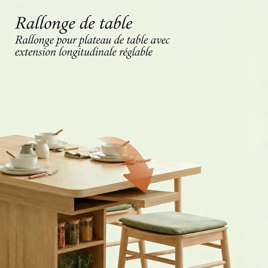 Tavolo allungabile da pranzo per 4-6 persone con sei ripiani e vano per prolunga in MDF effetto legno naturale