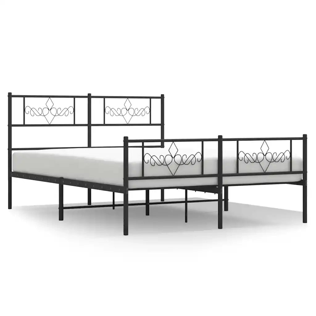Letto matrimoniale | Letto per adulti | Giroletto con Testiera e Pediera Metallo Nero 150x200 cm