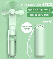 Ventilatore portatile 3 in 1 mini con funzione di carica via USB e luce di tasca - per bambini e donne - verde - fino a 21 cicli di utilizzo