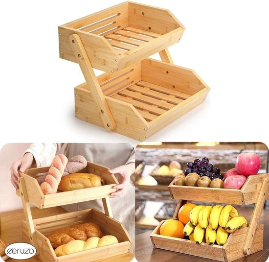 Fruitiera in legno di bambù - 2 strati - decorativa - supporto per conservazione