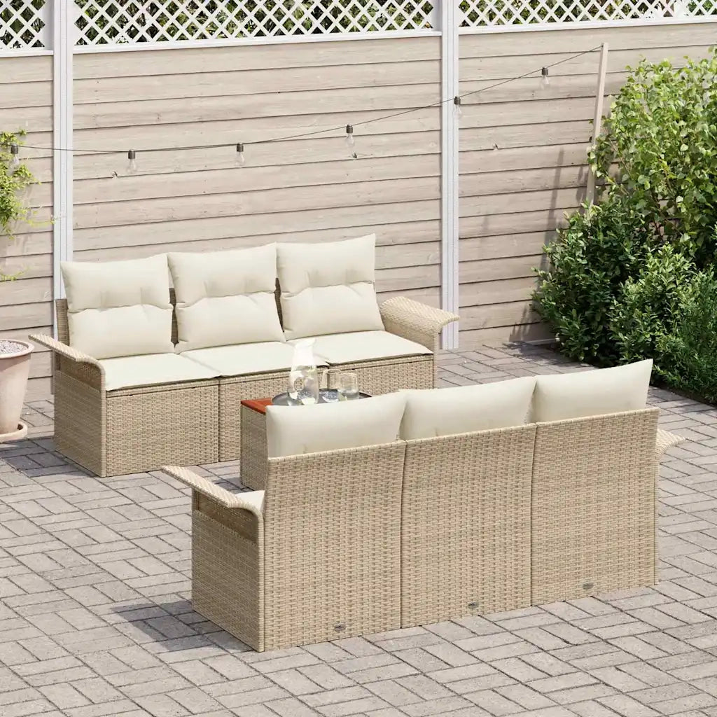Set Divano da Giardino con cuscino 7 pcs Beige polyrattan