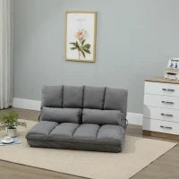 Poltrona Convertibile in Letto, Materasso Supplementare Pieghevole, Inclinazione dello Schienale Regolabile in 14 Posizioni, 2 Cuscini Inclusi, Poliestere Effetto Scamosciato, Grigio