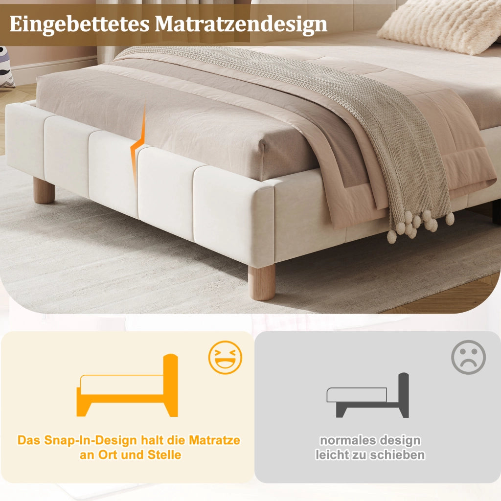 LETTO singolo 90x200 cm in velluto beige con testiera inclinata