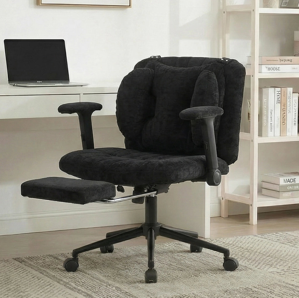 Sedia girevole da ufficio in tessuto nero con supporto lombare