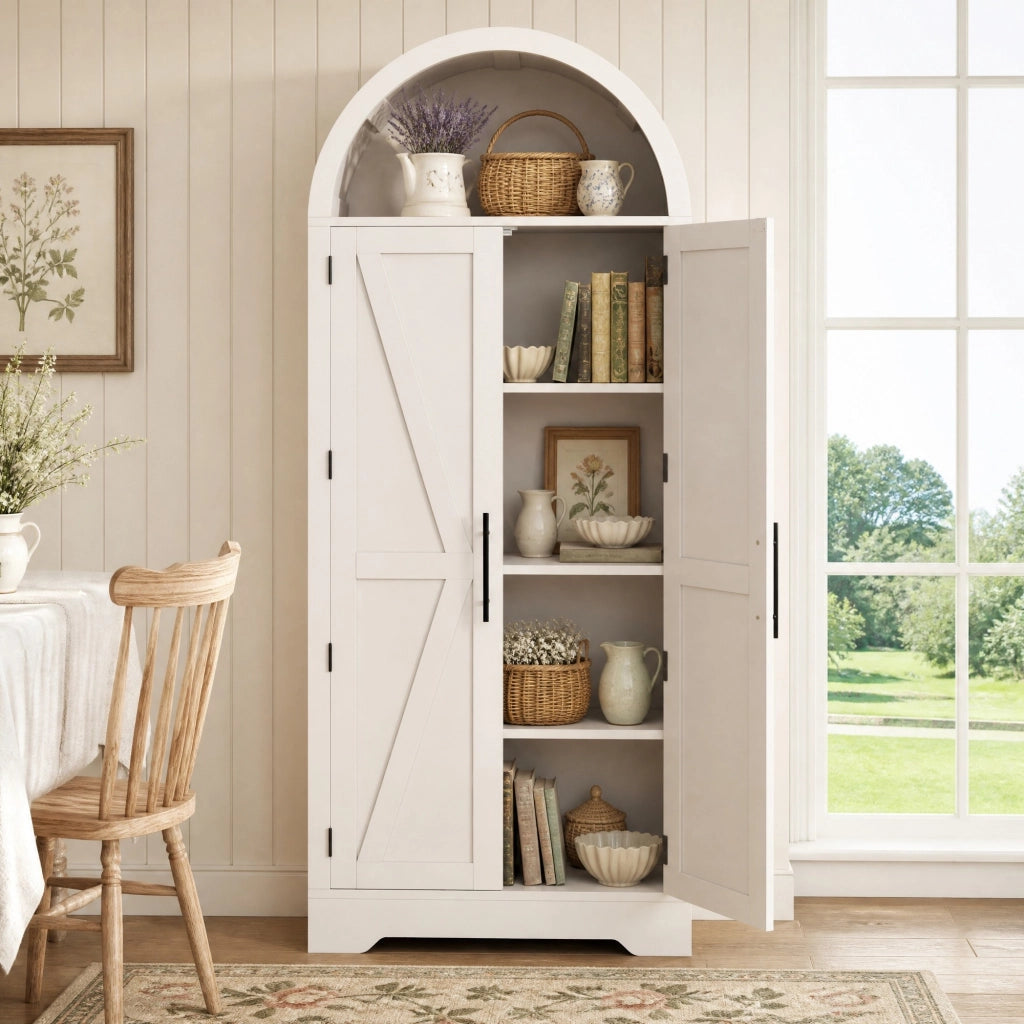 Vetrina alta ad arco in MDF bianco 75×35×170 cm