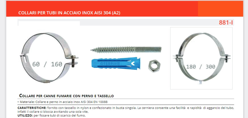 Collare Fascetta Murale Acciaio Inox per Canne Fumarie  ø 80