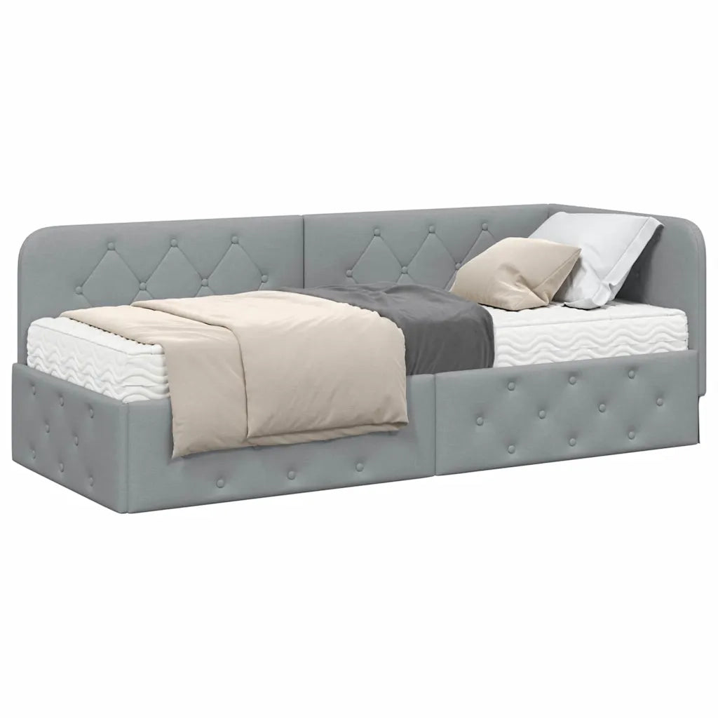 Letto singolo | Letto per adulti | Cornice del letto ad angolo Grigio chiaro 80 x 200 cm Tessuto