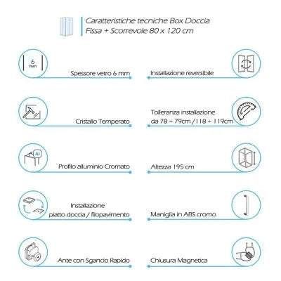 Box doccia angolare 80x120 cm Icon fisso + scorrevole con vetro trasparente