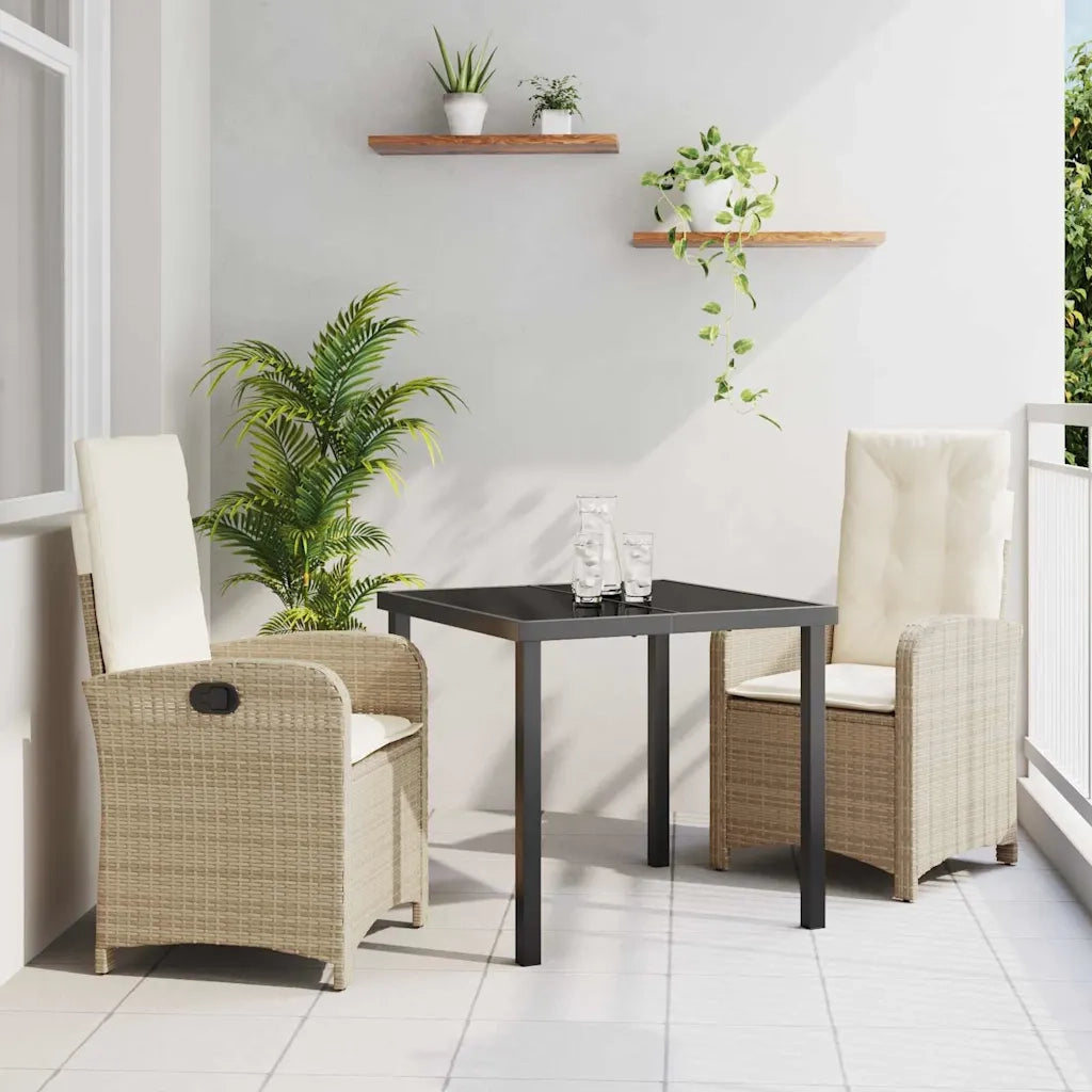 Set da Pranzo per Giardino con cuscino 3 pcs Beige polyrattan 3380281