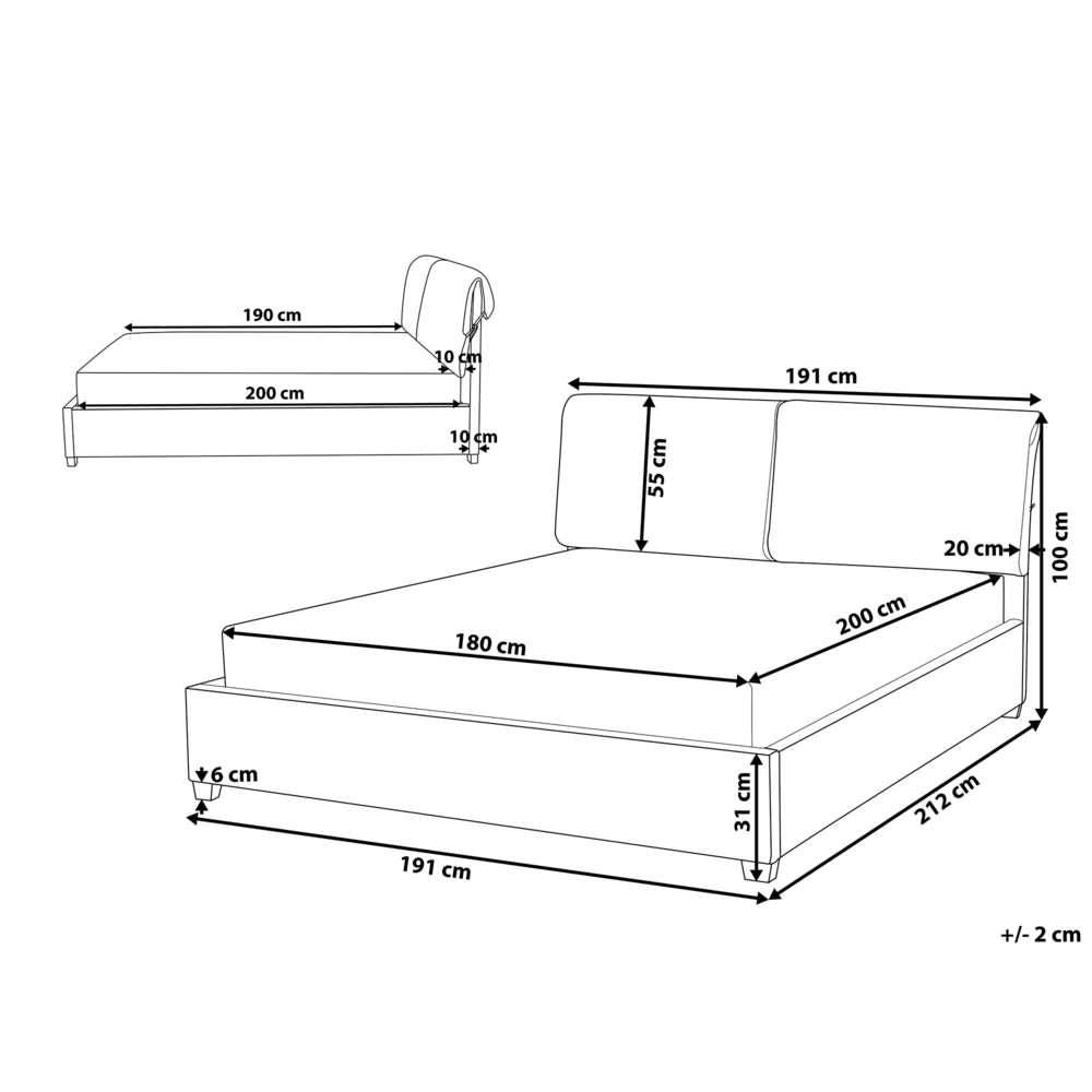 Letto Imbottito di colore Beige Effetto Lino a Doghe Gambe in Legno 180 x 200 cm matrimoniale
