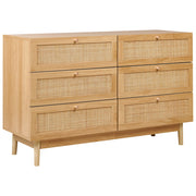 Cassettiera a 6 cassetti in truciolato con frontale in rattan stile boho