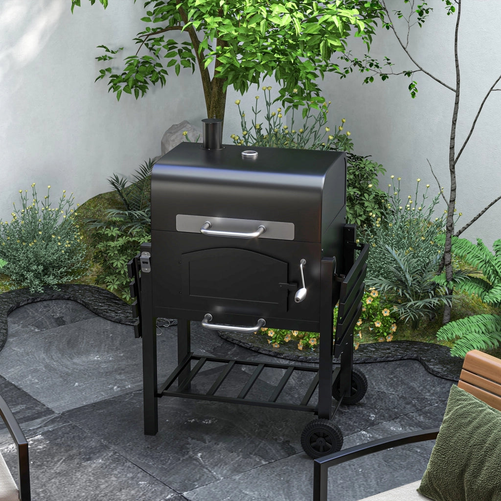 Barbecue da Giardino con Griglia e Affumicatore ¨C zephmum ¨C Nero, Metallo e Ghisa, 124x66x112 cm