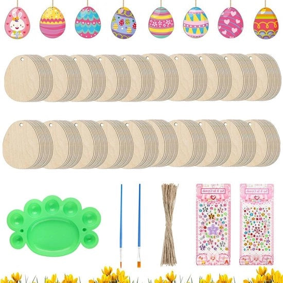 Articoli per decorazione di Pasqua - 50 pezzi con cordoncino decorativo - Adesivi con diamante - Set di pennelli per la pittura
