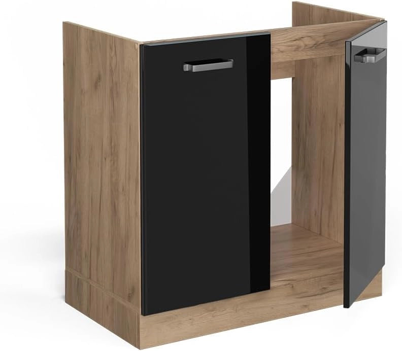 Mobile lavello cucina R-Line, Nero lucido, 80 cm senza piano di lavoro, per la libera combinazione all'interno di sistemi cucina modulari