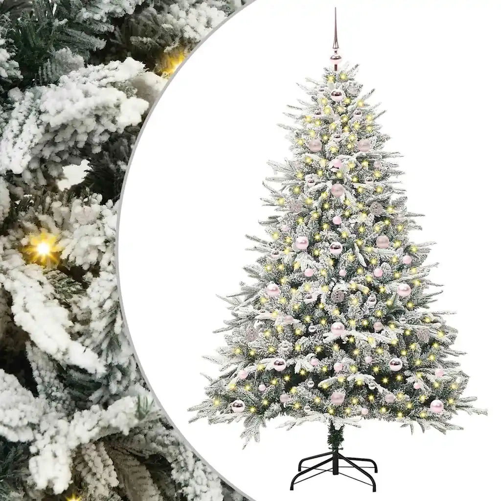 Albero di Natale Artificiale Pre-illuminato con Set di Palline