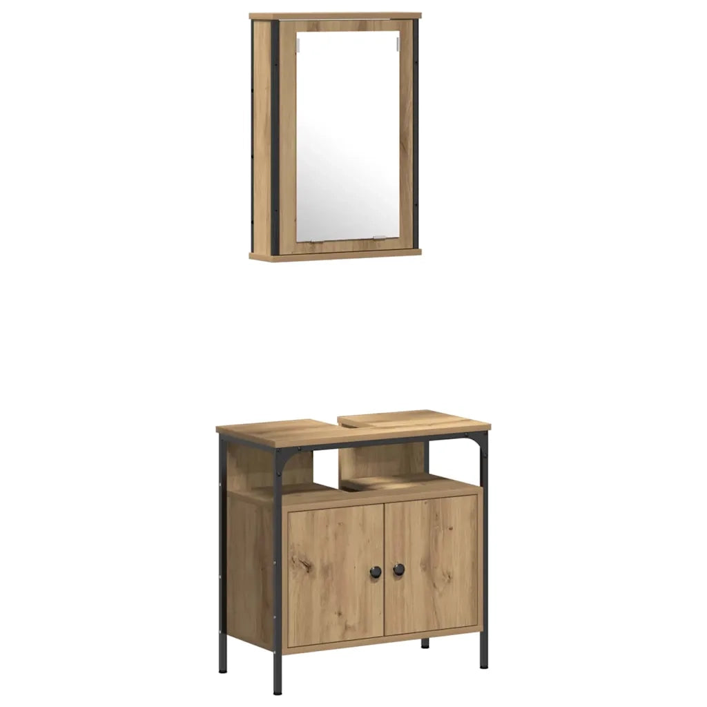 Set di mobili per il bagno con porta 4 pcs rovere artigianale 3334426