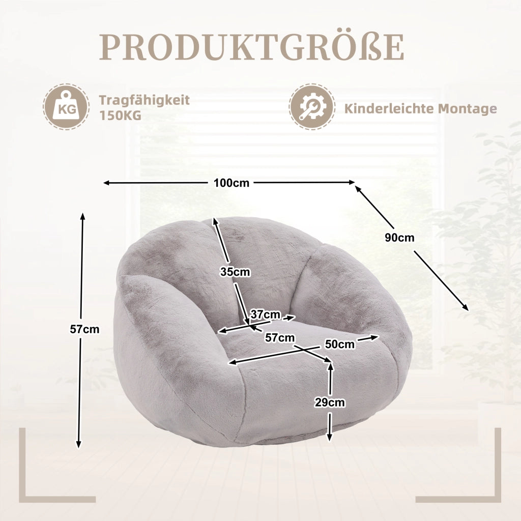 OKWISH Poltrona Pouf in Pelliccia Sintetica, Design Avvolgente con Base Antiscivolo e Imbottitura in Schiuma, Grigio Chiaro