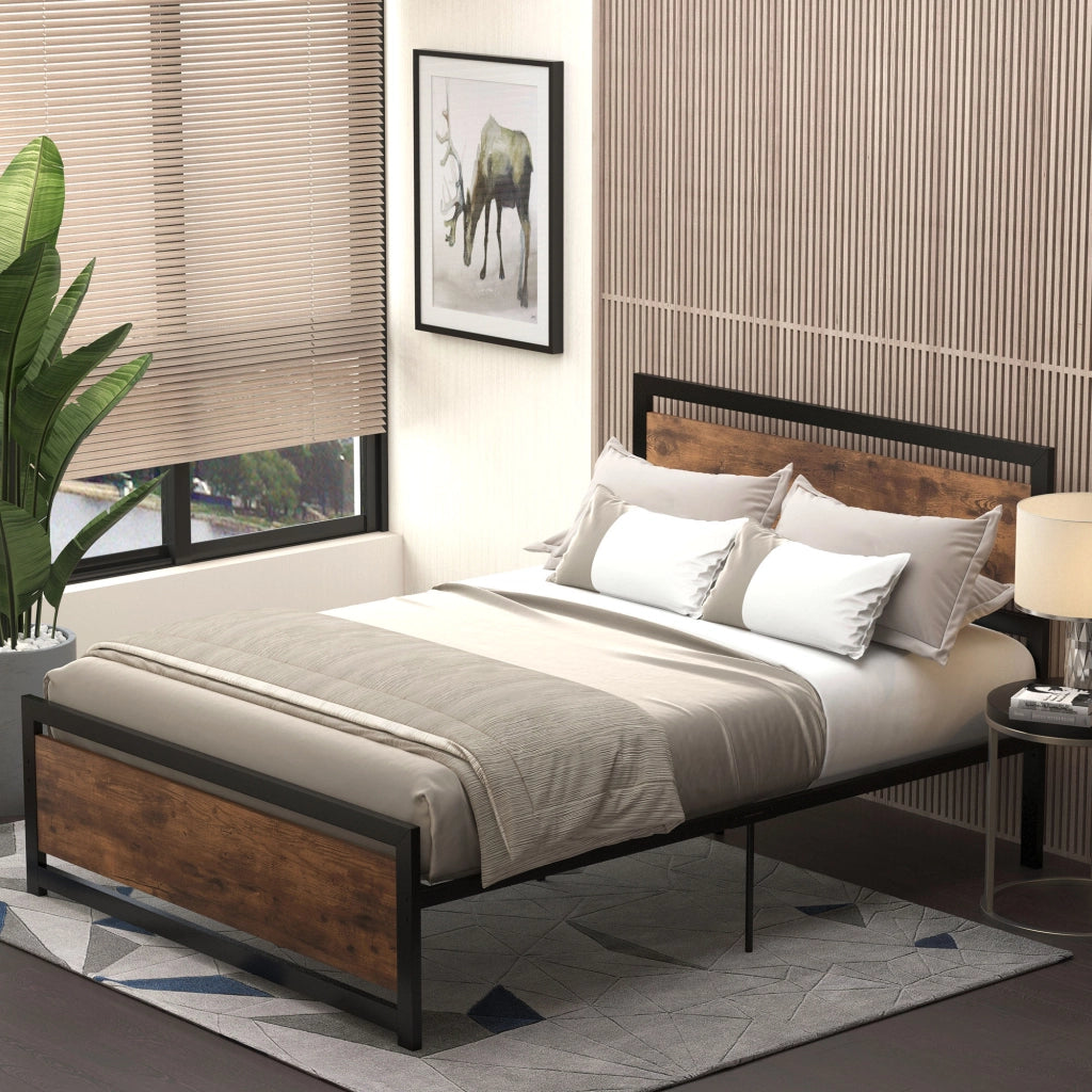 Letto Matrimoniale in Metallo con Testiera e Rete a Doghe ¨C Zephmum ¨C Scuro 190x140 cm