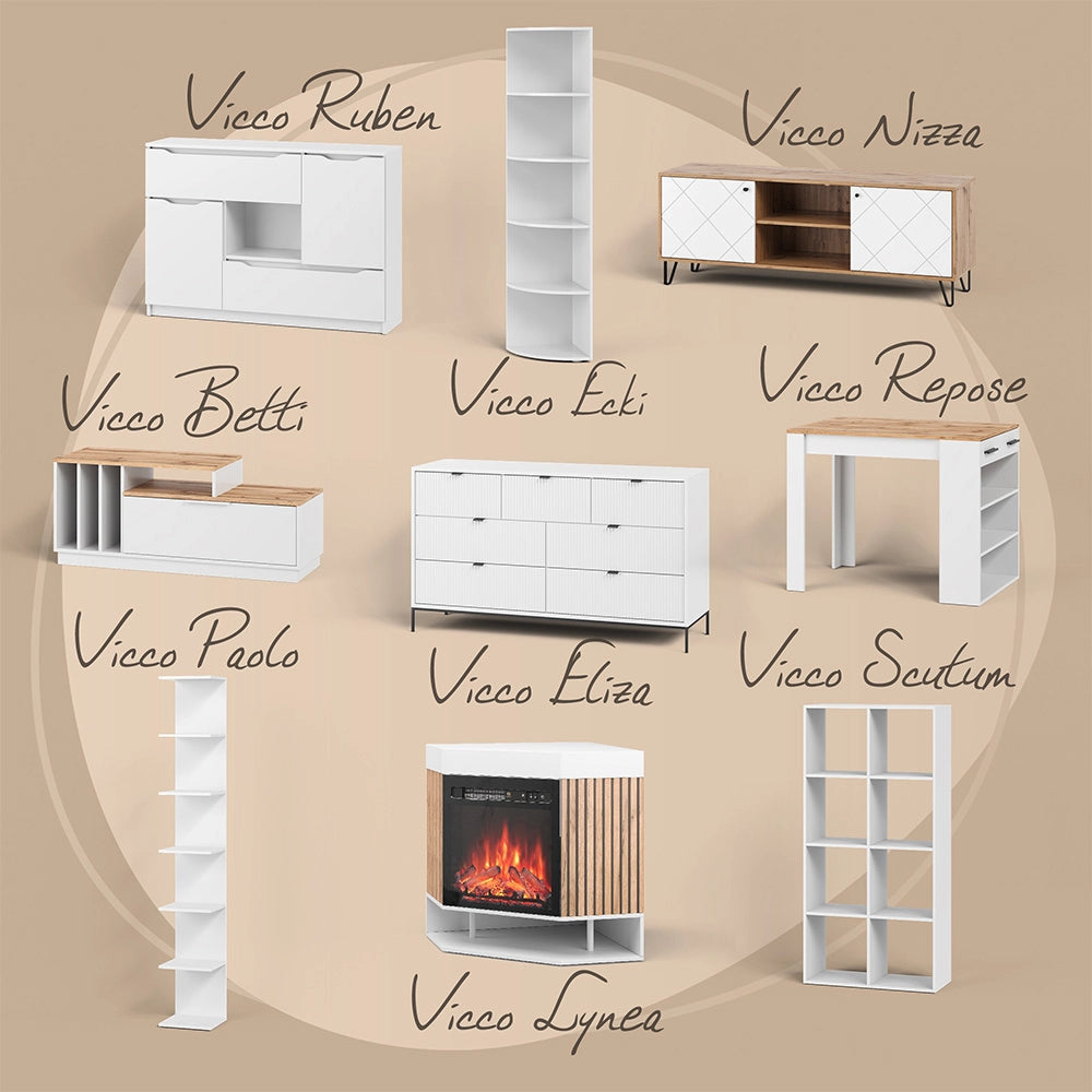 Vicco Tavolino da salotto Rovere bianco/dorato 118 x 59 cm