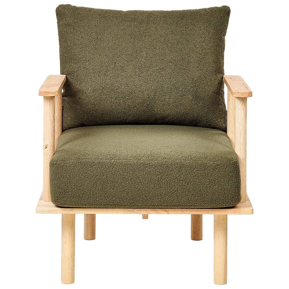 Set da salotto Tessuto verde scuro Boucle Struttura con gambe in legno Divano 2 posti Divano e Poltrona Soggiorno