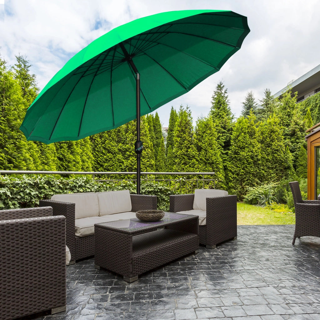 Ombrellone da giardino rotondo ? 2,5 m ¨C Xylo ¨C inclinabile verde con manovella 18 stecche