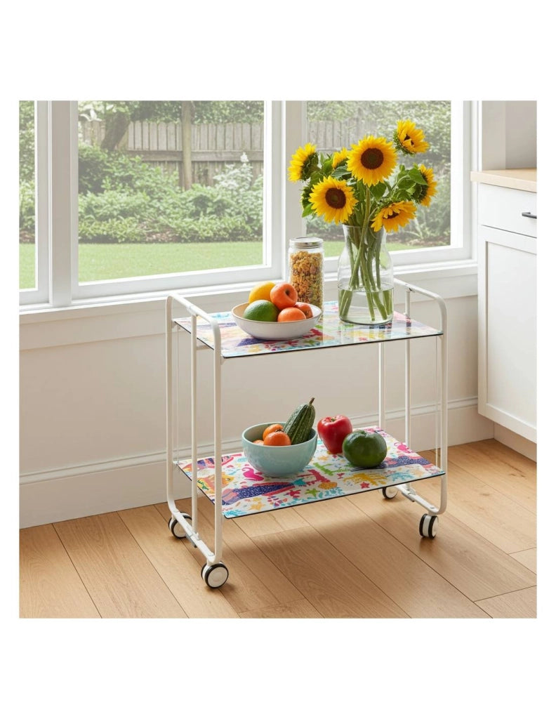 Carrello da cucina pieghevole bianco con ruote BAUHAUS 2 ripiani