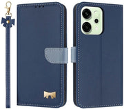 Portafoglio Premium in Pelle con Blocco RFID per Oppo Reno 14 5G - 3 Carte - Resistente allo Scoppio - Blu Scuro - Protezione per Telefono