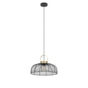 Lampadario A Sospensione Vintage Roundham Acciaio Nero Ottone 1 Luce E27
