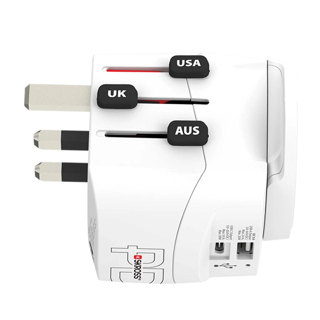 Adattatore da viaggio universale USB-A e USB-C Power Delivery 50W PRO Mondo leggero Bianco Skross