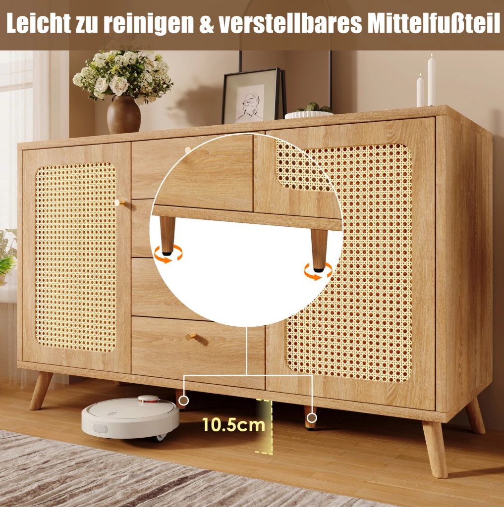 Madia con 4 cassetti e 2 ante, finitura rovere chiaro